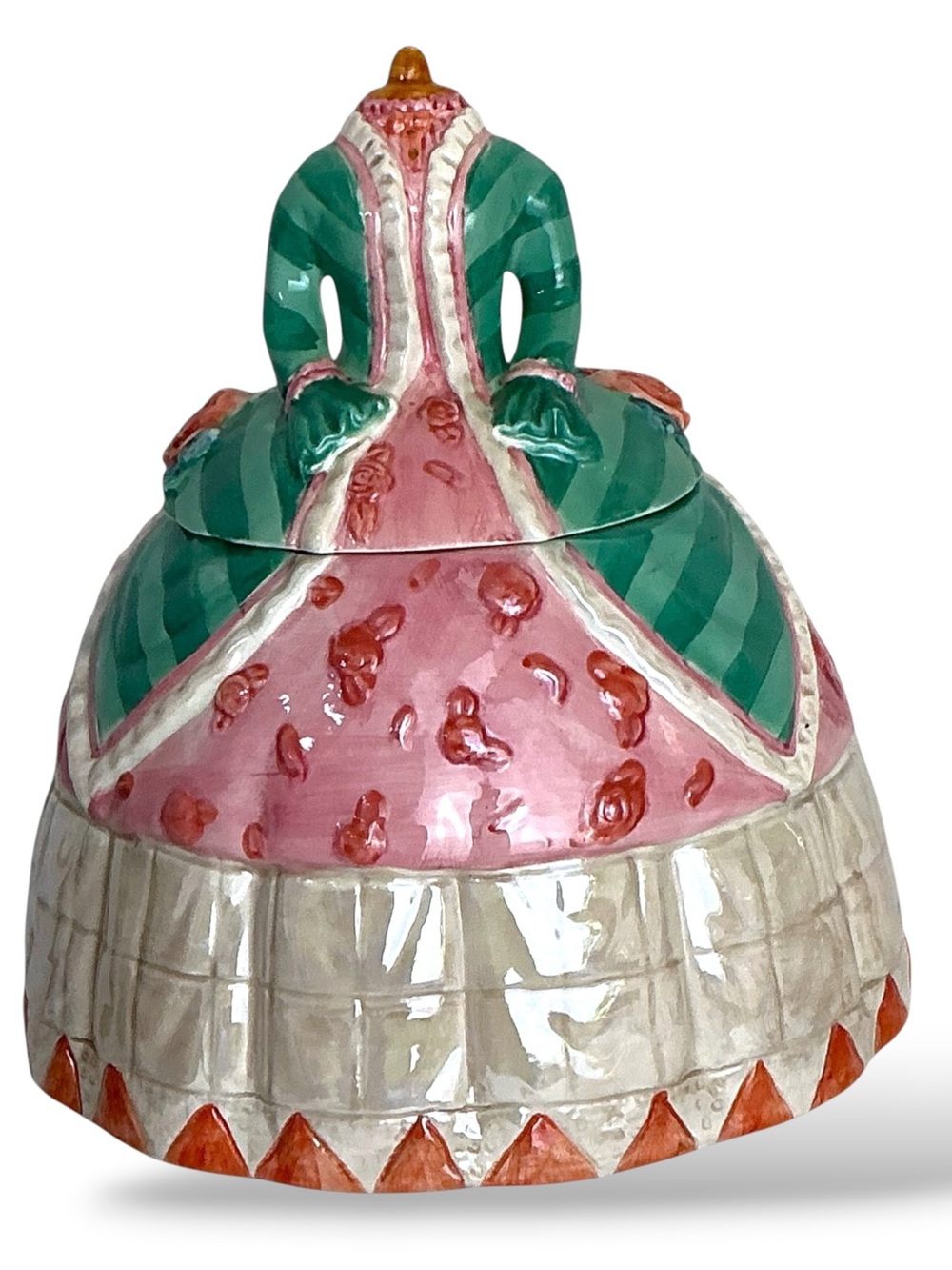 Vintage Victorian Dress Form Canister Cookie Jar Mannequin Shape Green Pink 1960 - Picture 13 of 16